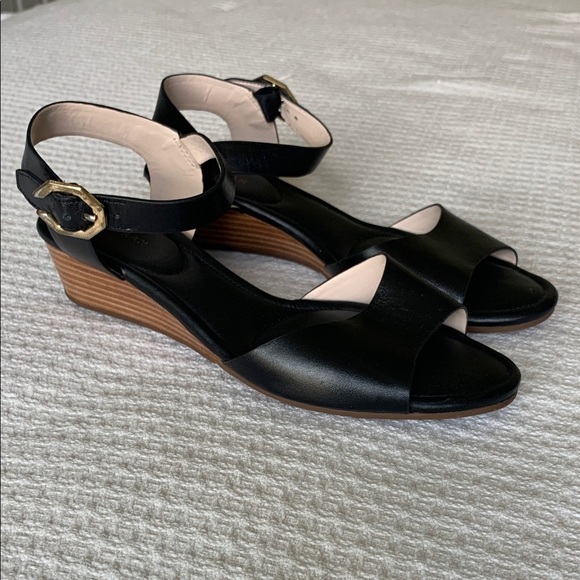 Cole Haan black leather wedge sandals size 7.5 - Picture 1 of 11
